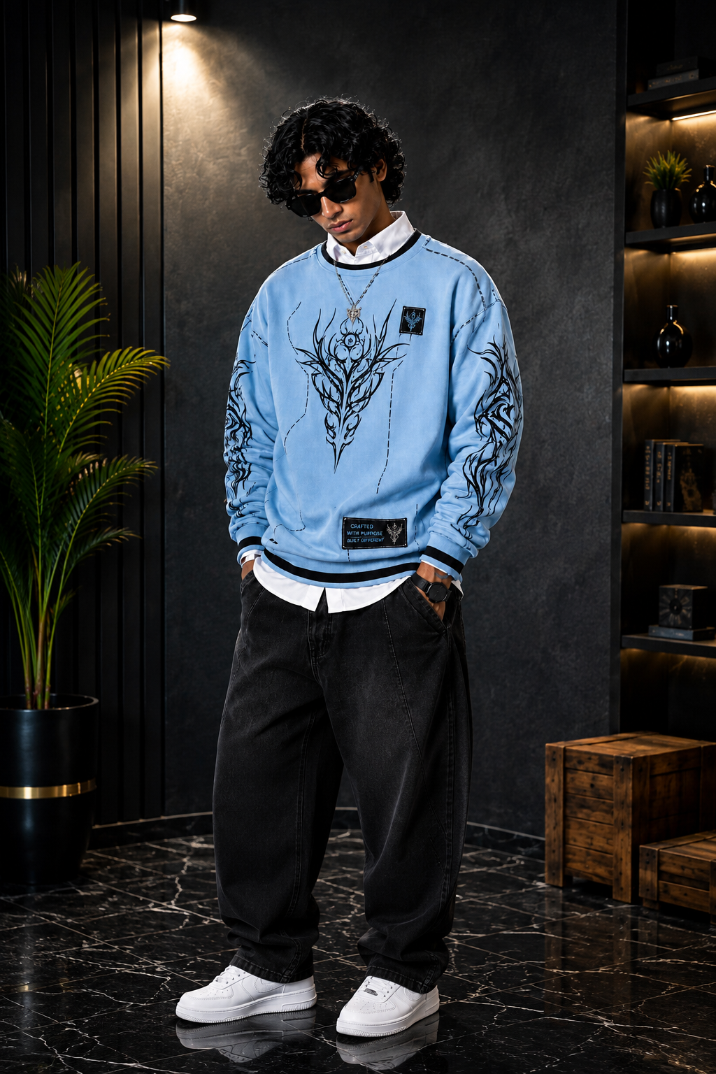 š Sky Blue Graphic Print Premium Sweatshirt