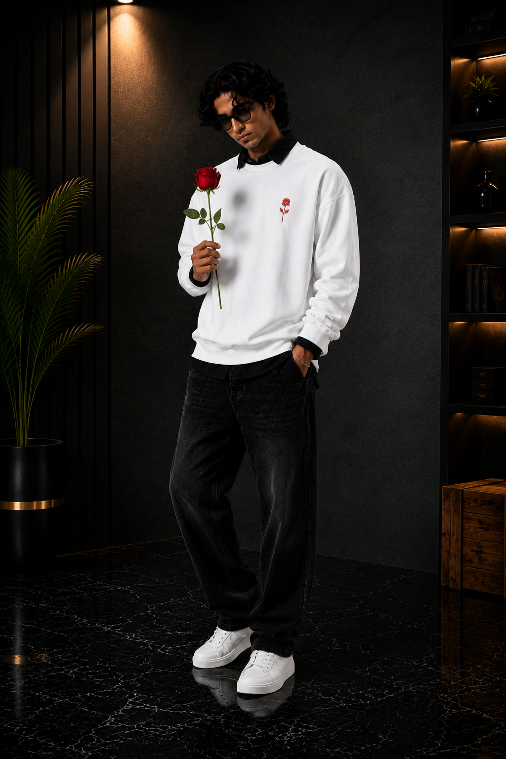 ๐ค White Rose Embroidery Premium Sweatshirt