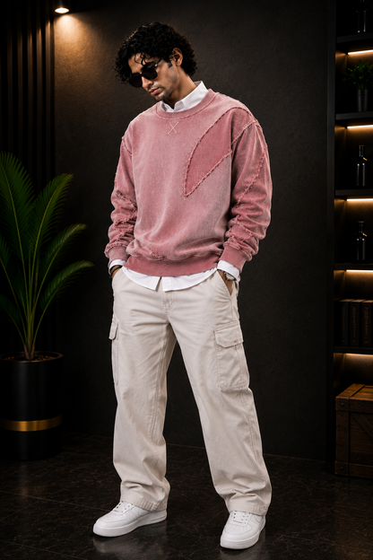 🌸 Pink Patchwork Stitch Detail Premium Sweatshirt