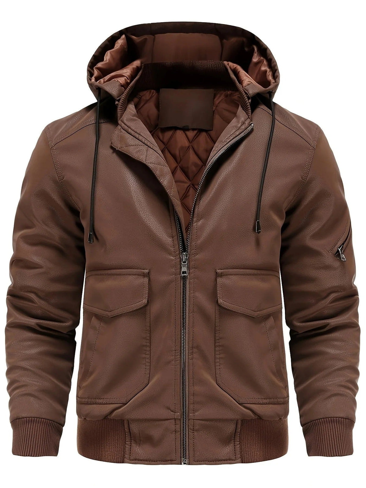 Premium Brown Hooded Leather-Style Jacket